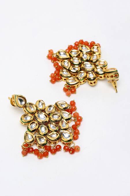 Shop Ruby Raang Orange Beads Kundan Embellished Pendant Necklace Set Online at Aza Fashions Shop_Ruby Raang_Orange Beads Kundan Embellished Pendant Necklace Set _Online_at_Aza_Fashions