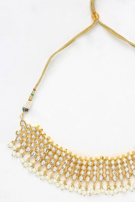 Ruby Raang_Gold Plated Kundan Pearl Drop Choker_Online_at_Aza_Fashions