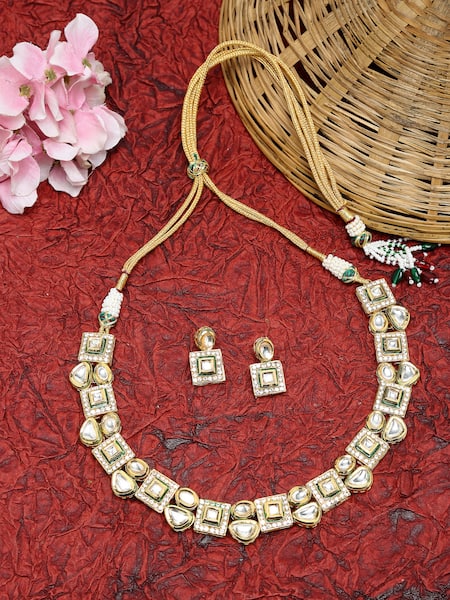 Ruby Raang Geometric Carved Choker Set 