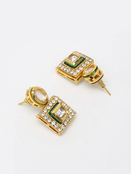 Shop_Ruby Raang_Gold Plated Imitation Diamonds Geometric Carved Choker Set _Online_at_Aza_Fashions