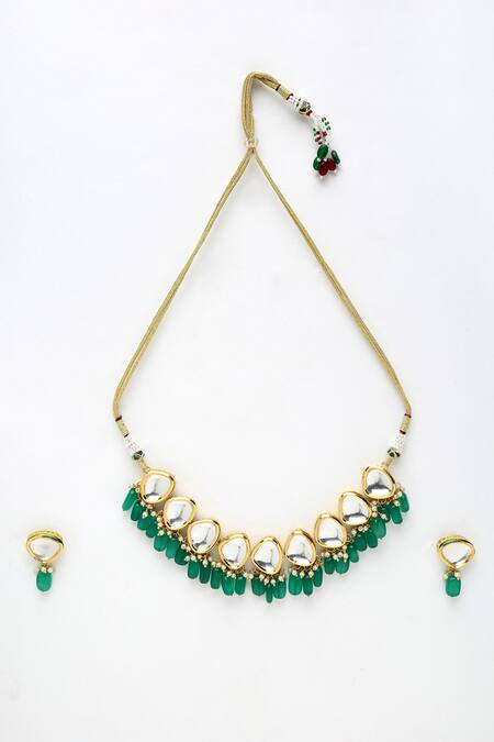 Ruby Raang Green Beads, Diamonds Kundan Embellished Choker Set Online at Aza Fashions Ruby Raang_Green Beads, Diamonds Kundan Embellished Choker Set _Online_at_Aza_Fashions