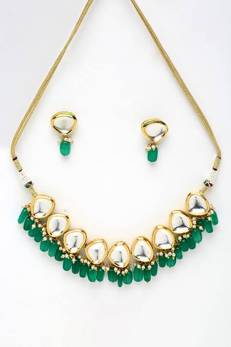 Buy Ruby Raang Green Beads, Diamonds Kundan Embellished Choker Set Online at Aza Fashions Buy_Ruby Raang_Green Beads, Diamonds Kundan Embellished Choker Set _Online_at_Aza_Fashions