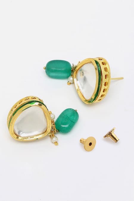 Shop Ruby Raang Green Beads, Diamonds Kundan Embellished Choker Set Online at Aza Fashions Shop_Ruby Raang_Green Beads, Diamonds Kundan Embellished Choker Set _Online_at_Aza_Fashions