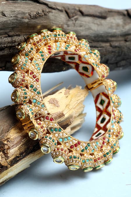 Shop Ruby Raang Multi Color Stones, Beads Embellished Bangle at Aza Fashions Shop_Ruby Raang_Multi Color Stones, Beads Embellished Bangle _at_Aza_Fashions
