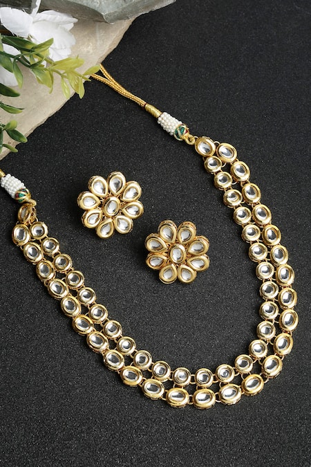 Shop Ruby Raang Gold Plated Diamonds, Stones Kundan Embellished Choker Set at Aza Fashions Shop_Ruby Raang_Gold Plated Diamonds, Stones Kundan Embellished Choker Set _at_Aza_Fashions