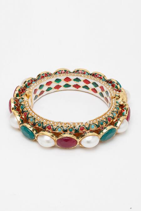 Ruby Raang Gold Plated Stones, Beads Studded Bangle Online at Aza Fashions Ruby Raang_Gold Plated Stones, Beads Studded Bangle _Online_at_Aza_Fashions