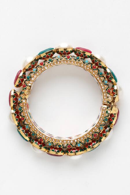 Buy Ruby Raang Gold Plated Stones, Beads Studded Bangle Online at Aza Fashions Buy_Ruby Raang_Gold Plated Stones, Beads Studded Bangle _Online_at_Aza_Fashions