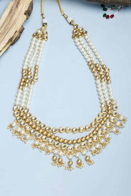 Shop Ruby Raang Gold Plated Kundan Embellished Layered Necklace at Aza Fashions Shop_Ruby Raang_Gold Plated Kundan Embellished Layered Necklace _at_Aza_Fashions