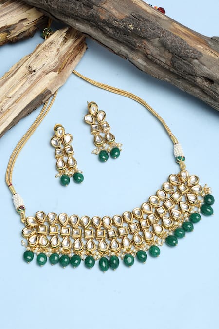 Shop Ruby Raang Gold Plated Stones, Diamonds Kundan Embellished Choker Set at Aza Fashions Shop_Ruby Raang_Gold Plated Stones, Diamonds Kundan Embellished Choker Set _at_Aza_Fashions