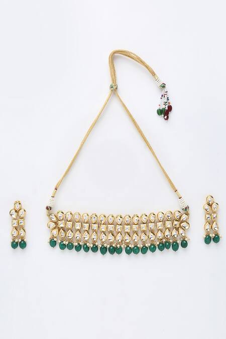 Ruby Raang Gold Plated Stones, Diamonds Kundan Embellished Choker Set Online at Aza Fashions Ruby Raang_Gold Plated Stones, Diamonds Kundan Embellished Choker Set _Online_at_Aza_Fashions