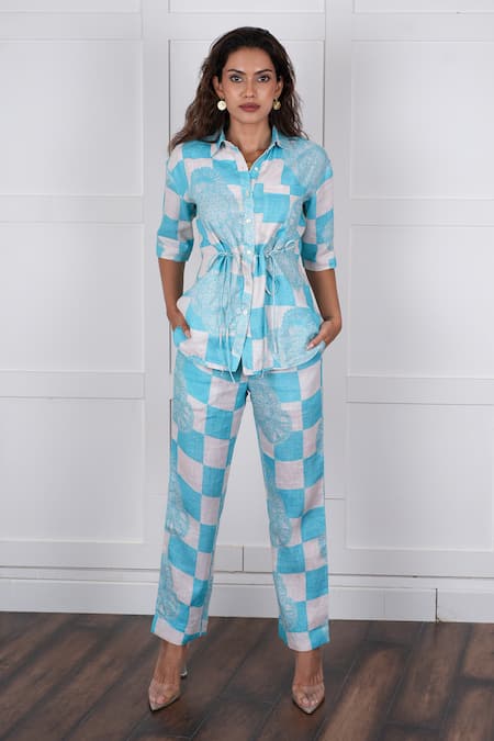 Nassh Linen Checkered Print Shirt With Pant 