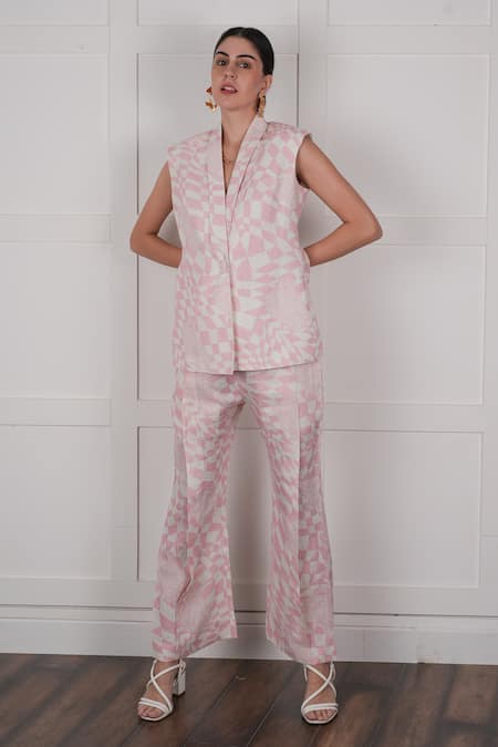 Nassh Zig-Zag Print Blazer With Bell Bottom Pant 