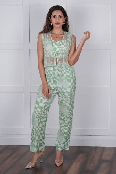 Nassh Sheer Jacket Printed Pant Set 