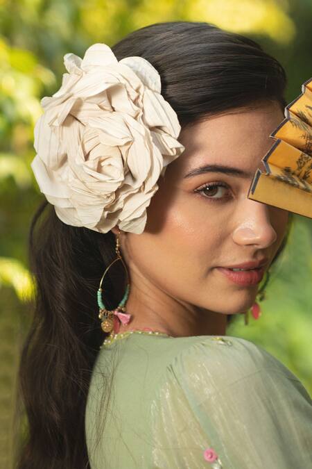 Summer By Priyanka Gupta Green Cotton, Lurex Embroidery, Tassels V-neck Gypsy Mirror Dress Online at Aza Fashions Summer By Priyanka Gupta_Green Cotton, Lurex Embroidery, Tassels V-neck Gypsy Mirror Dress_Online_at_Aza_Fashions