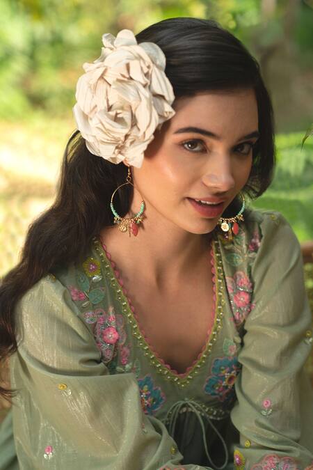 Buy Summer By Priyanka Gupta Green Cotton, Lurex Embroidery, Tassels V-neck Gypsy Mirror Dress Online at Aza Fashions Buy_Summer By Priyanka Gupta_Green Cotton, Lurex Embroidery, Tassels V-neck Gypsy Mirror Dress_Online_at_Aza_Fashions