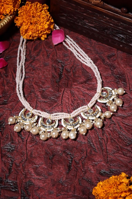 Dugran By Dugristyle Cream Crescent Moon Cutwork Necklace Online at Aza Fashions Dugran By Dugristyle_Cream Crescent Moon Cutwork Necklace _Online_at_Aza_Fashions