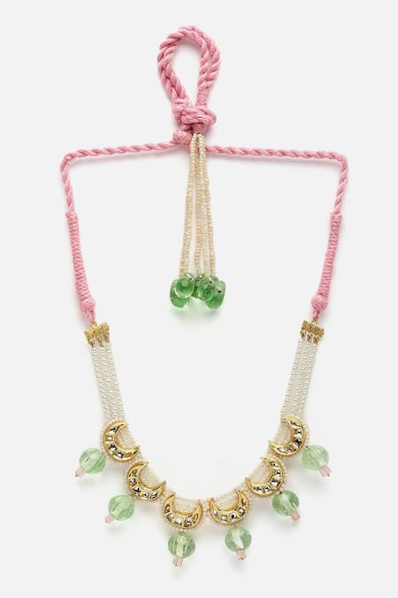 Buy_Dugran By Dugristyle_Pink Crescent Moon Cutwork Embellished Necklace _Online_at_Aza_Fashions