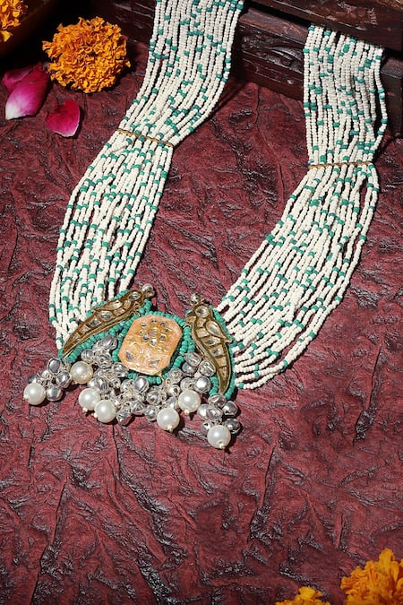 Shop Dugran By Dugristyle Green Bird Carved Necklace at Aza Fashions Shop_Dugran By Dugristyle_Green Bird Carved Necklace _at_Aza_Fashions