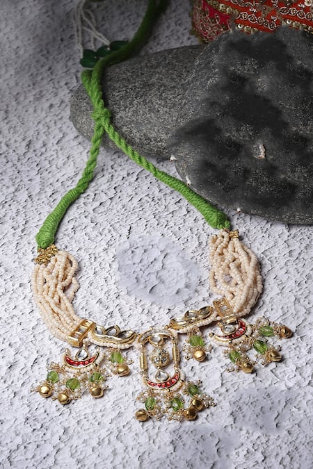 Dugran By Dugristyle_Multi Color Crescent Moon Droplet Embellished Necklace _Online_at_Aza_Fashions