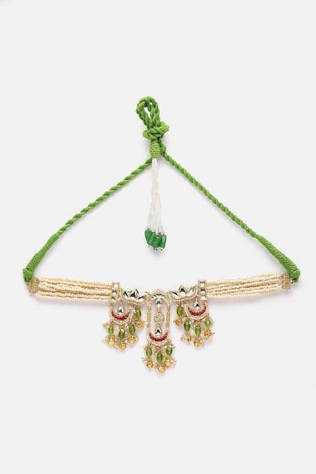 Buy_Dugran By Dugristyle_Multi Color Crescent Moon Droplet Embellished Necklace _Online_at_Aza_Fashions