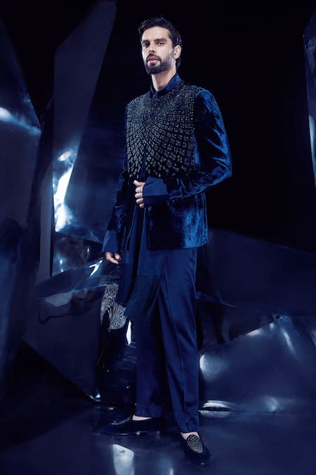 Rohit Gandhi + Rahul Khanna Astragal Geometric Embroidered Bandhgala 