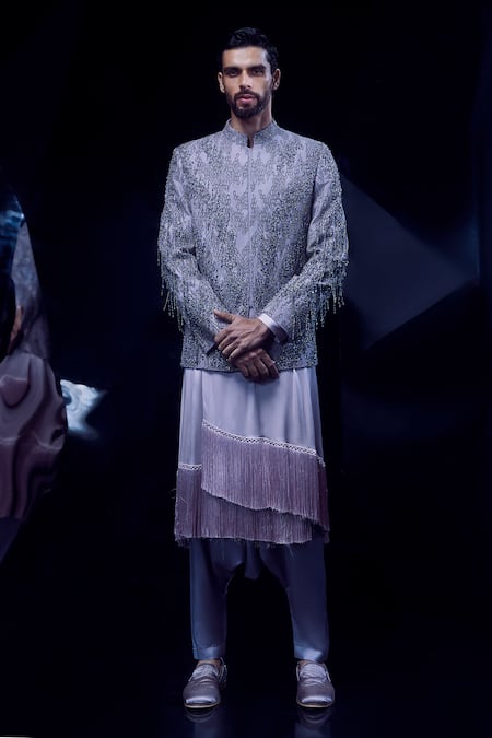 Rohit Gandhi + Rahul Khanna Crystal Embroidered Bandhgala Set 