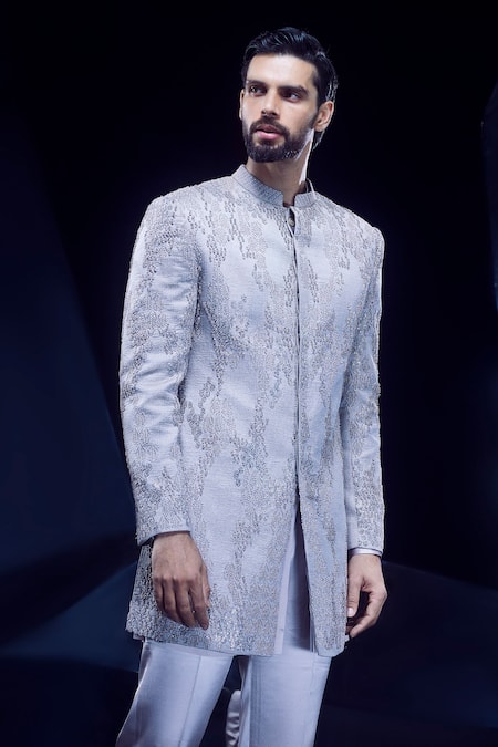 Rohit Gandhi + Rahul Khanna Geometric Embroidered Bandhgala Set 