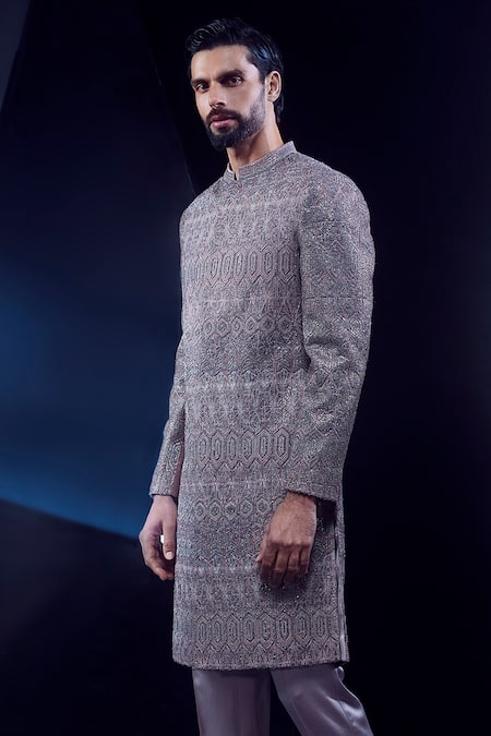 Rohit Gandhi + Rahul Khanna Geometric Embroidered Sherwani Set 