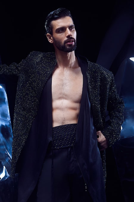 Rohit Gandhi + Rahul Khanna Crystal Embroidered Bandhgala Set 