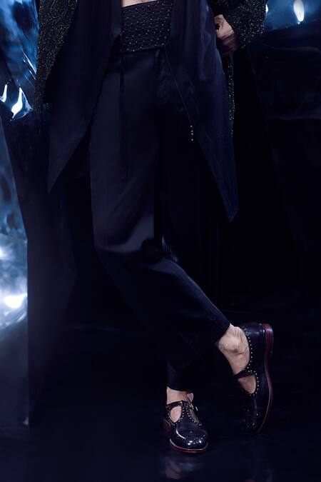 Rohit Gandhi + Rahul Khanna_Black Crepe Embroidery Bead Crystal Bandhgala Set _Online_at_Aza_Fashions