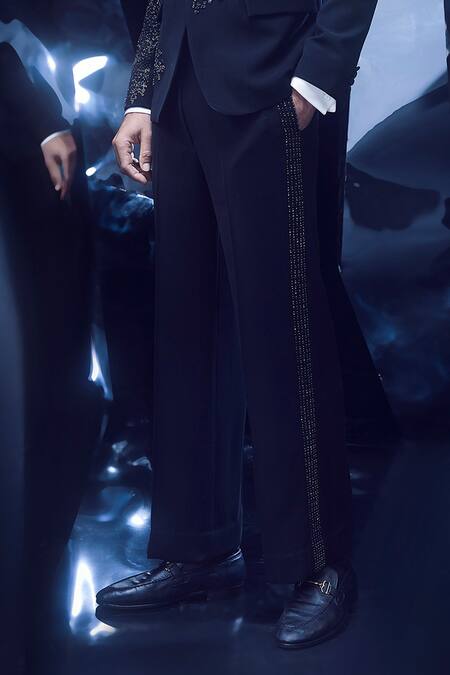 Buy_Rohit Gandhi + Rahul Khanna_Black Crepe Embellished Sequin Alcove Tuxedo Set _Online_at_Aza_Fashions