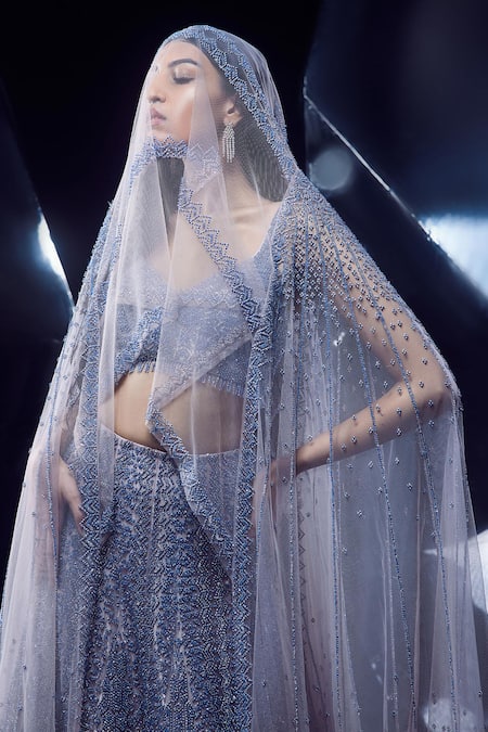 Rohit Gandhi + Rahul Khanna Callista Chevron Embroidered Lehenga Set 