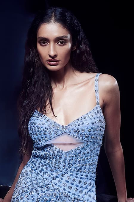 Rohit Gandhi + Rahul Khanna Aquila Geometric Pattern Saree Gown 