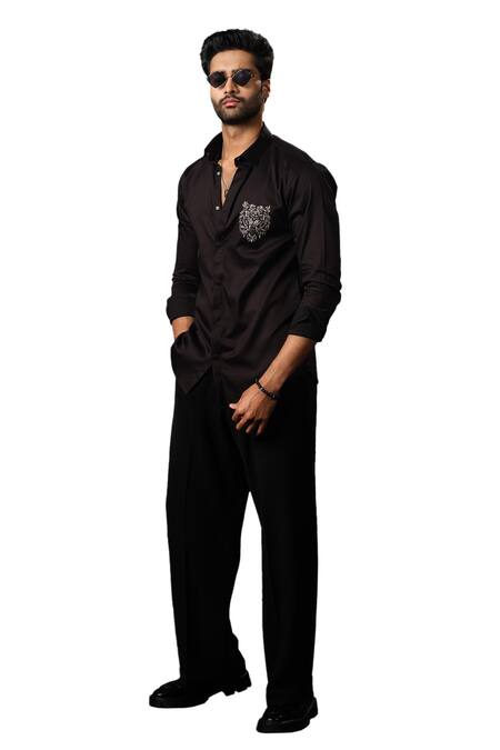 Buy Sanjana Reddy Designs Black Cotton Cut Work Tiger Placement Embroidered Shirt Online at Aza Fashions Buy_Sanjana Reddy Designs_Black Cotton Cut Work Tiger Placement Embroidered Shirt _Online_at_Aza_Fashions