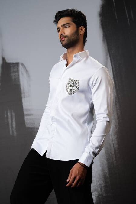 Sanjana Reddy Designs White Cotton Cut Work Cutdana Placement Embroidered Shirt Online at Aza Fashions Sanjana Reddy Designs_White Cotton Cut Work Cutdana Placement Embroidered Shirt _Online_at_Aza_Fashions