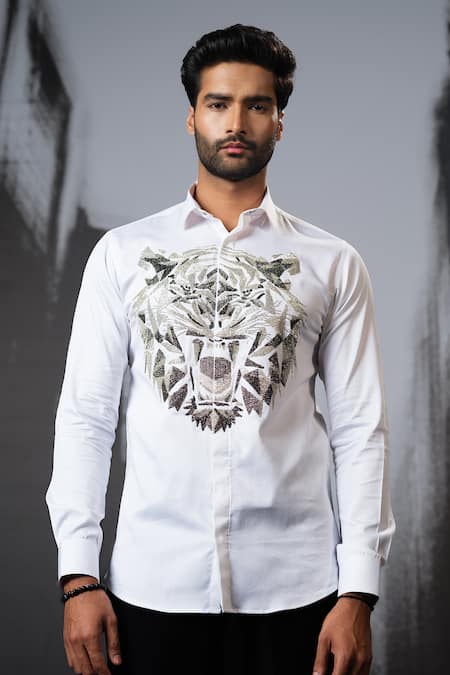 Sanjana reddy Designs 3D Tiger Face Embroidered Shirt 