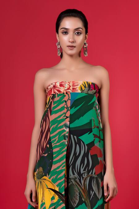 Siddhartha Bansal_Multi Color Pure Cepe Printed Floral Straight Strapless Jumpsuit_Online_at_Aza_Fashions