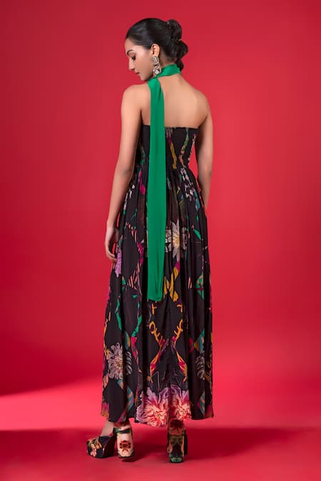 Shop_Siddhartha Bansal_Multi Color Pure Cepe Printed Floral Straight Strapless Dress _at_Aza_Fashions