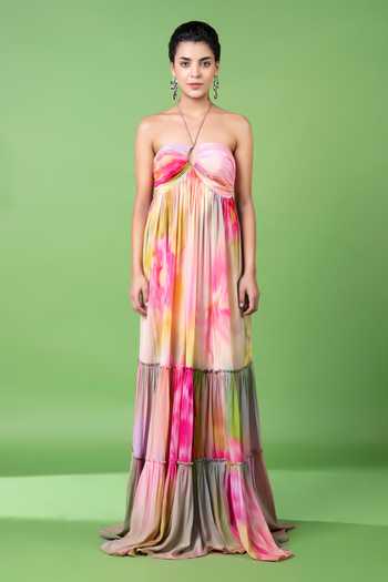 Buy Pink Crepe Halter Neck Abstract Print Dress For Women by Siddhartha Bansal Online at Aza Fashions. Buy Pink Crepe Halter Neck Abstract Print Dress For Women by Siddhartha Bansal Online at Aza Fashions.