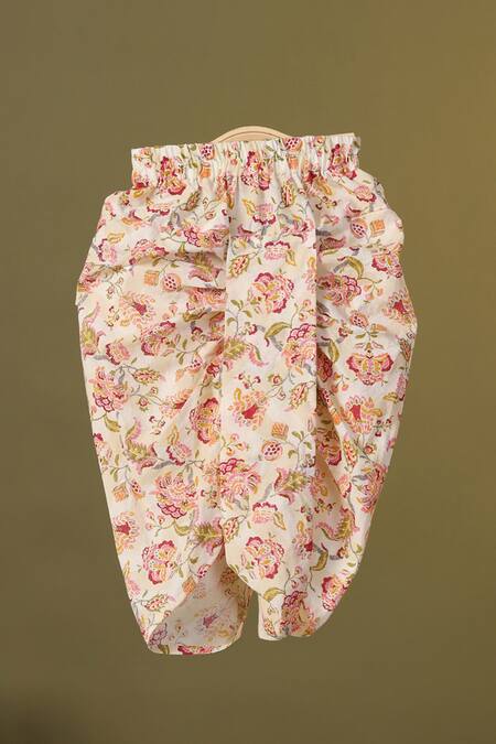 Shop Cute Couture Beige Cotton Embroidery Chevron Floral Kurta And Dhoti Set Online at Aza Fashions Shop_Cute Couture_Beige Cotton Embroidery Chevron Floral Kurta And Dhoti Set _Online_at_Aza_Fashions