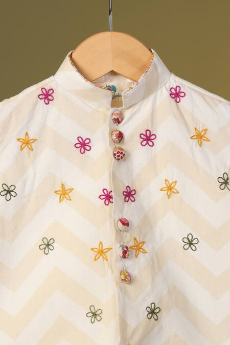 Cute Couture Beige Cotton Embroidery Chevron Floral Kurta And Dhoti Set at Aza Fashions Cute Couture_Beige Cotton Embroidery Chevron Floral Kurta And Dhoti Set _at_Aza_Fashions