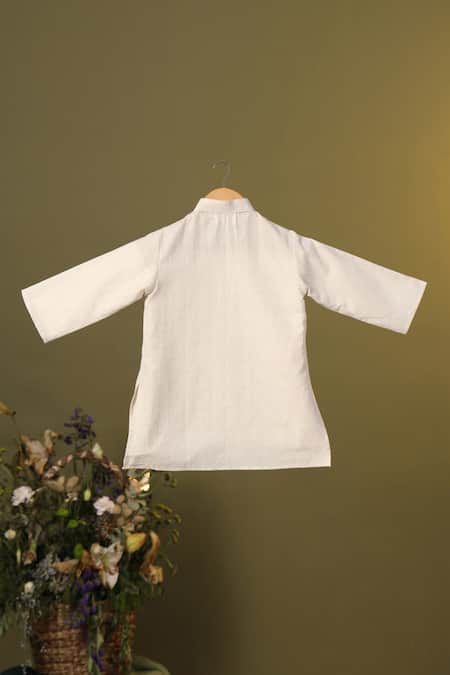 Shop_Cute Couture_Beige Cotton Embroidery Floral Pattern Jacket Kurta Set _Online_at_Aza_Fashions