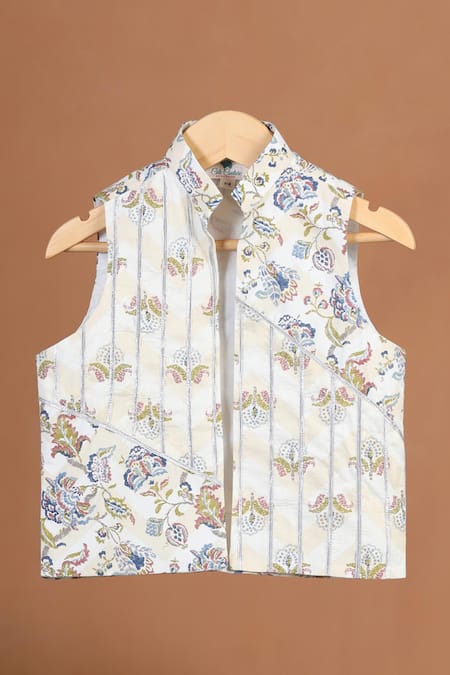 Shop Cute Couture Blue Cotton Floral Print Jacket Dhoti Pant Set Online at Aza Fashions Shop_Cute Couture_Blue Cotton Floral Print Jacket Dhoti Pant Set _Online_at_Aza_Fashions