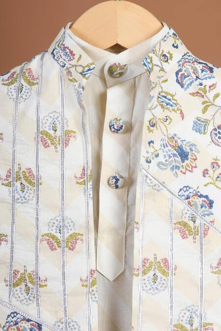 Buy Cute Couture Blue Cotton Floral Print Jacket Dhoti Pant Set Buy_Cute Couture_Blue Cotton Floral Print Jacket Dhoti Pant Set