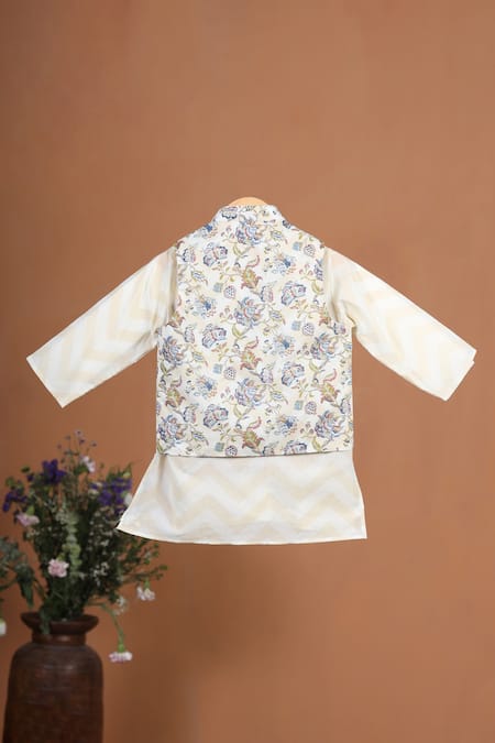 Shop Cute Couture Blue Cotton Floral Print Jacket Dhoti Pant Set Shop_Cute Couture_Blue Cotton Floral Print Jacket Dhoti Pant Set