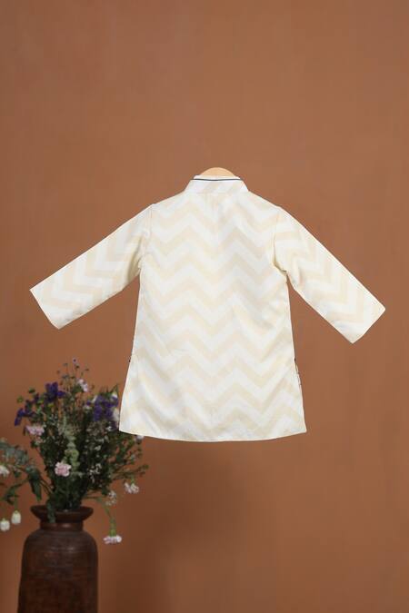 Cute Couture Beige Cotton Embroidered Floral Applique Chevron Work Jacket Kurta Set at Aza Fashions Cute Couture_Beige Cotton Embroidered Floral Applique Chevron Work Jacket Kurta Set _at_Aza_Fashions