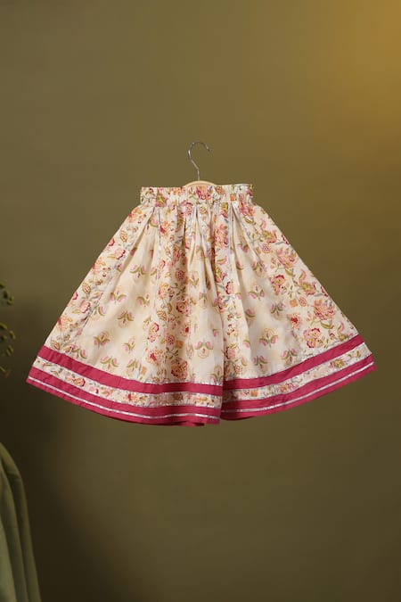 Shop Cute Couture Pink Cotton Printed Floral Panelled Skirt And Top Set Online at Aza Fashions Shop_Cute Couture_Pink Cotton Printed Floral Panelled Skirt And Top Set _Online_at_Aza_Fashions