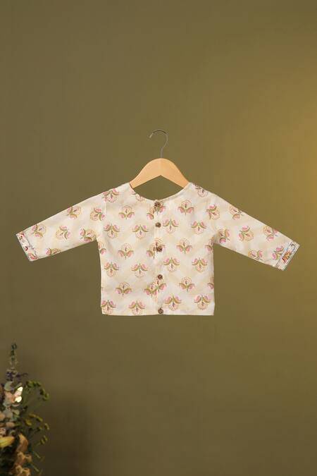 Cute Couture Pink Cotton Printed Floral Panelled Skirt And Top Set at Aza Fashions Cute Couture_Pink Cotton Printed Floral Panelled Skirt And Top Set _at_Aza_Fashions