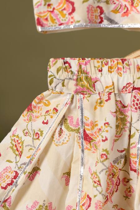 Shop Cute Couture Pink Cotton Printed Floral Panelled Skirt And Top Set Shop_Cute Couture_Pink Cotton Printed Floral Panelled Skirt And Top Set