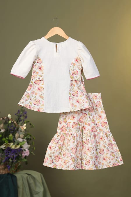 Shop Cute Couture Beige Kurta Flex And Printed Floral Panelled & Sharara Set at Aza Fashions Shop_Cute Couture_Beige Kurta Flex And Printed Floral Panelled & Sharara Set _at_Aza_Fashions